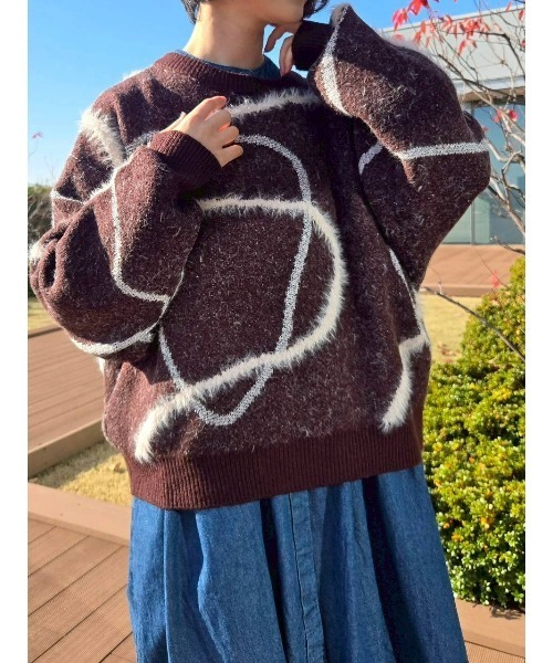 Samansa Mos2(サマンサ モスモス)の「【ZOZO限定】フェザー&ラメラインニットプルオーバー(ニット/セーター・レディース・グレー/チャコールグレー/キナリ/ブラウン・F)」の1枚目の写真