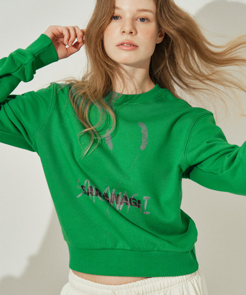 SARANAGI（サラナギ）の「SE0588- crop sweatshirt (green)（スウェット・レディース・グリーン・FREE）」の2枚目の写真