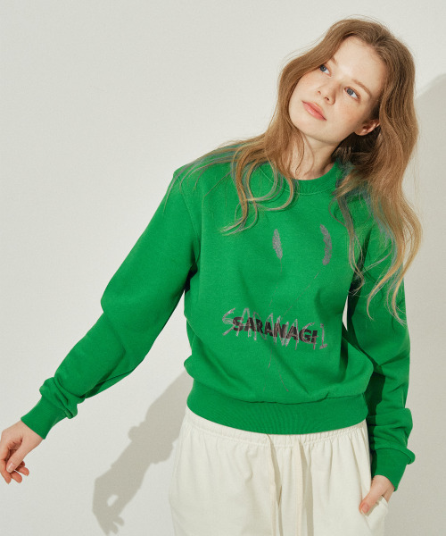 SARANAGI（サラナギ）の「SE0588- crop sweatshirt (green)（スウェット・レディース・グリーン・FREE）」の3枚目の写真