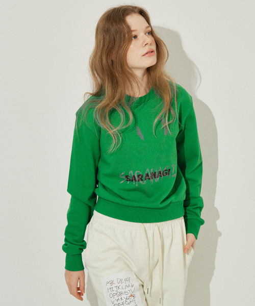 SARANAGI（サラナギ）の「SE0588- crop sweatshirt (green)（スウェット・レディース・グリーン・FREE）」の4枚目の写真