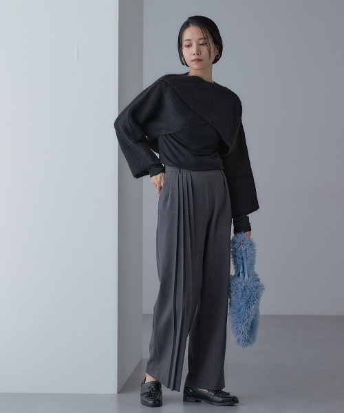 Callarus（カラルス）の「＜単品＞ストレッチアシンメトリープリーツデザインパンツ〔Callarus〕（その他パンツ・レディース・ブラック/グレー・S/M/L/LL/3L）」の21枚目の写真