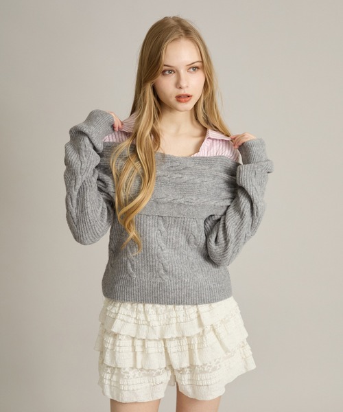 apres jour mignon(アプレジュールミニョン)の「レイヤードケーブルニット(ニット/セーター・レディース・ブラウン系その他/グレー/チャコールグレー/杢グレー・フリー/LARGE)」の10枚目の写真