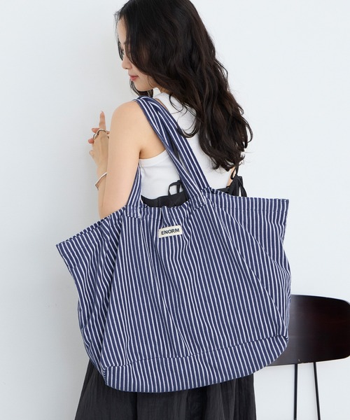 forksy.（フォルクシー）の「【forksy.】カラーストライプ パイル地 ビッグトートバッグ（トートバッグ・レディース・モカ/ネイビー/オフホワイト/アイボリー/ブラック・FREE）」の5枚目の写真