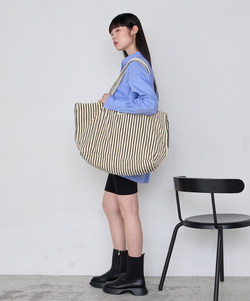 forksy.】カラーストライプ パイル地 ビッグトートバッグ forksy