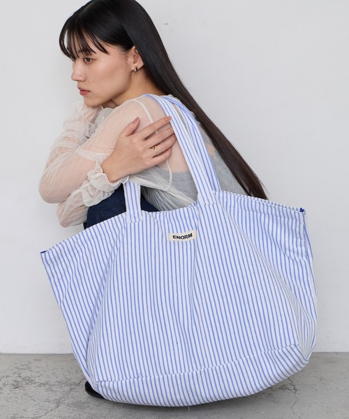 新品lucienpellatfinetストライプスカルビッグトートバッグ シュベック SVEC ビックサイズ ストライプ トートバッグ (ブルー) -靴