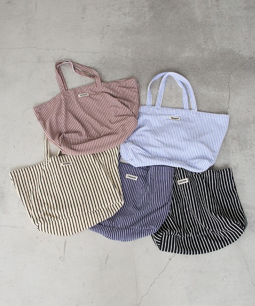 forksy.（フォルクシー）の「【forksy.】カラーストライプ パイル地 ビッグトートバッグ（トートバッグ・レディース・モカ/ネイビー/オフホワイト/アイボリー/ブラック・FREE）」の6枚目の写真