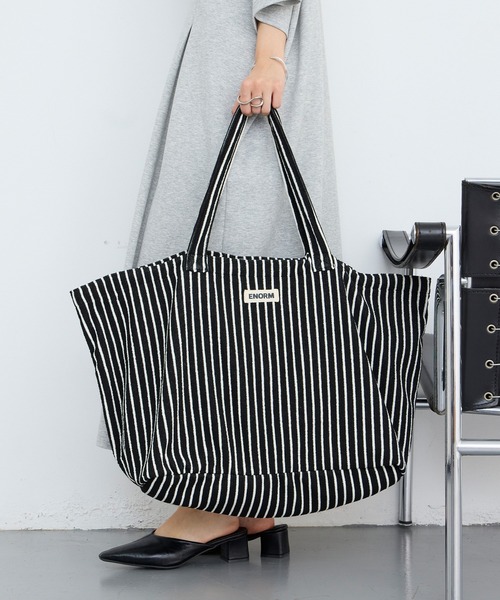 forksy.(フォルクシー)の「【forksy.】カラーストライプ パイル地 ビッグトートバッグ(トートバッグ・レディース・モカ/ネイビー/オフホワイト/アイボリー/ブラック・FREE)」の13枚目の写真