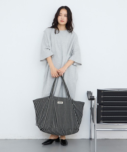 forksy.(フォルクシー)の「【forksy.】カラーストライプ パイル地 ビッグトートバッグ(トートバッグ・レディース・モカ/ネイビー/オフホワイト/アイボリー/ブラック・FREE)」の18枚目の写真