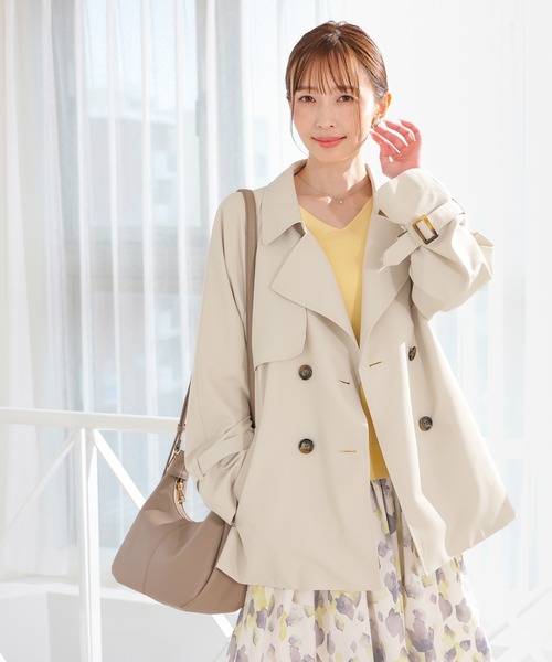 GLACIER lusso(グラシアルッソ)の「【非フッ素撥水加工】ハーフ丈トレンチコート(トレンチコート・レディース・アイボリー/ライトベージュ/ダークネイビー・L/LL/M/S)」の8枚目の写真