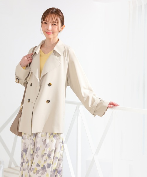 GLACIER lusso(グラシアルッソ)の「【非フッ素撥水加工】ハーフ丈トレンチコート(トレンチコート・レディース・アイボリー/ライトベージュ/ダークネイビー・L/LL/M/S)」の9枚目の写真