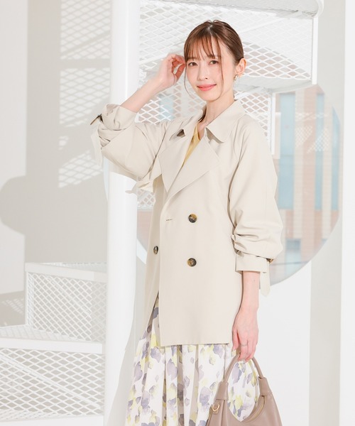 GLACIER lusso(グラシアルッソ)の「【非フッ素撥水加工】ハーフ丈トレンチコート(トレンチコート・レディース・アイボリー/ライトベージュ/ダークネイビー・L/LL/M/S)」の12枚目の写真
