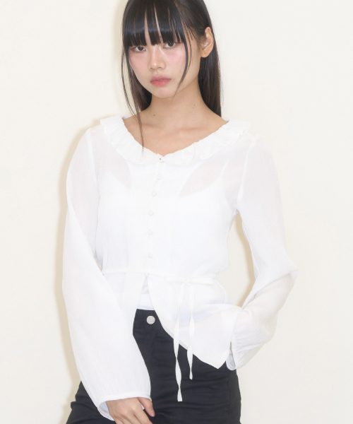ILLIGO(イリゴ)の「レースフリルブラウス ホワイト(シャツ/ブラウス・レディース・その他・S/M)」の2枚目の写真