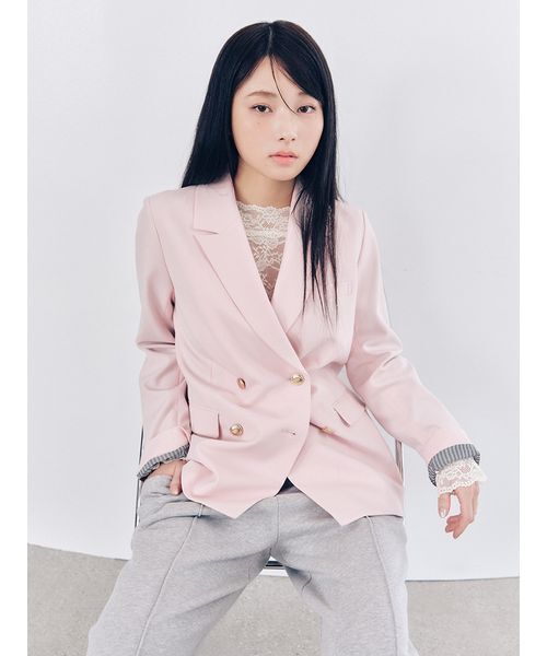 LILY BROWN（リリーブラウン）の「ダブルブレストジャケット（テーラードジャケット・レディース・グレー/ベージュ/ピンク/ダークネイビー・F）」の4枚目の写真