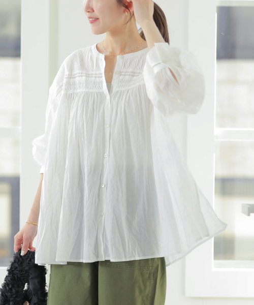 JOURNAL STANDARD relume（ジャーナルスタンダード　レリューム）の「［26SS新作］コットンボイルクリンクルピンタックブラウス（シャツ/ブラウス・レディース・ホワイト/ブラック/イエロー系その他・FREE）」の2枚目の写真
