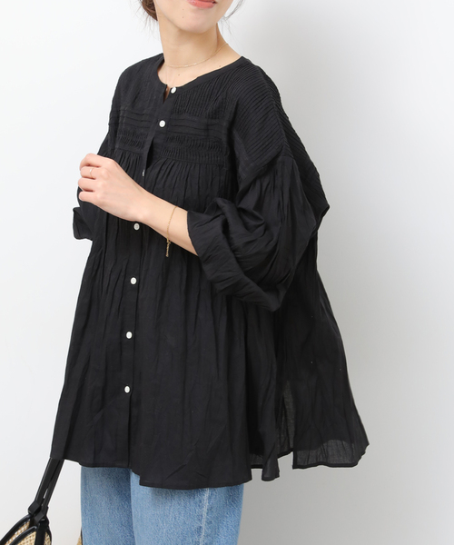 JOURNAL STANDARD relume（ジャーナルスタンダード　レリューム）の「［26SS新作］コットンボイルクリンクルピンタックブラウス（シャツ/ブラウス・レディース・ホワイト/ブラック/イエロー系その他・FREE）」の9枚目の写真
