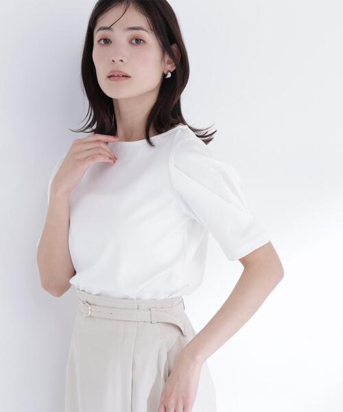 NATURAL BEAUTY BASIC(ナチュラルビューティーベーシック)の「<接触冷感>◇ベーシックTシャツ フォルムスリーブ(Tシャツ/カットソー・レディース・ブラック/オフホワイト/グレー・FREE)」の8枚目の写真
