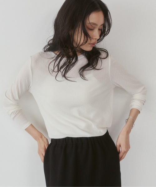 hunch（ハンチ）の「パワーネット フロッキードット シアートップス（Tシャツ/カットソー・レディース・チャコール/オフホワイト/ブラック/ネイビー・FREE）」の2枚目の写真