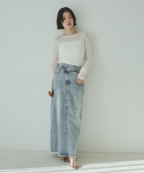 hunch（ハンチ）の「パワーネット フロッキードット シアートップス（Tシャツ/カットソー・レディース・チャコール/オフホワイト/ブラック/ネイビー・FREE）」の7枚目の写真