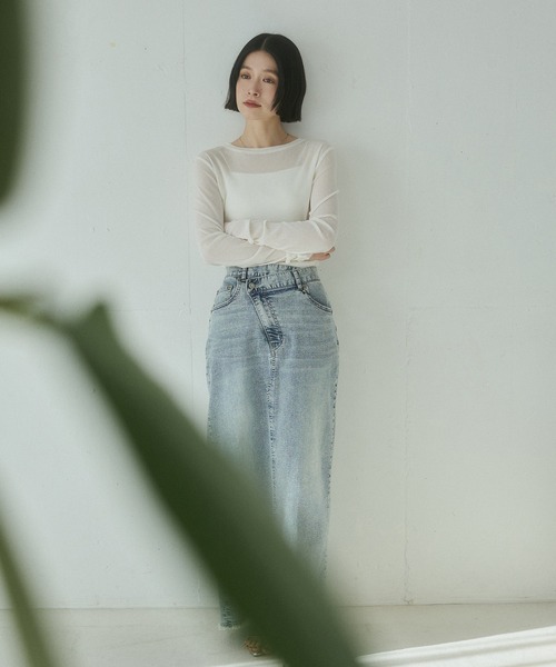hunch（ハンチ）の「パワーネット フロッキードット シアートップス（Tシャツ/カットソー・レディース・チャコール/オフホワイト/ブラック/ネイビー・FREE）」の8枚目の写真