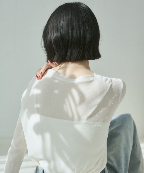 hunch（ハンチ）の「パワーネット フロッキードット シアートップス（Tシャツ/カットソー・レディース・チャコール/オフホワイト/ブラック/ネイビー・FREE）」の9枚目の写真