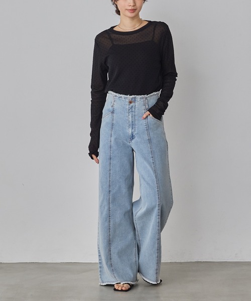 hunch（ハンチ）の「パワーネット フロッキードット シアートップス（Tシャツ/カットソー・レディース・チャコール/オフホワイト/ブラック/ネイビー・FREE）」の12枚目の写真