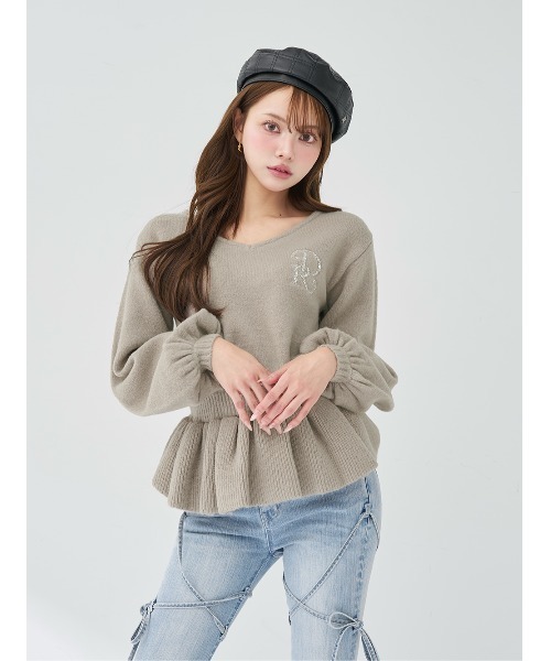 ぺプラムVネックニットトップス（ニット/セーター）｜Darich