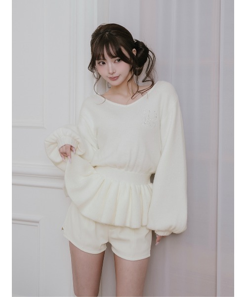 ぺプラムVネックニットトップス（ニット/セーター）｜Darich