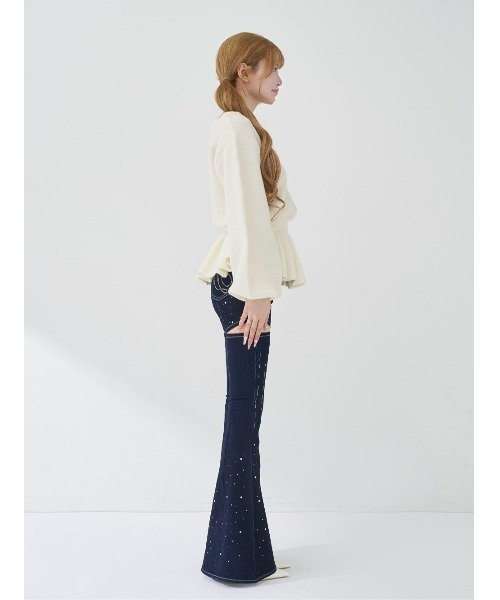 ぺプラムVネックニットトップス（ニット/セーター）｜Darich