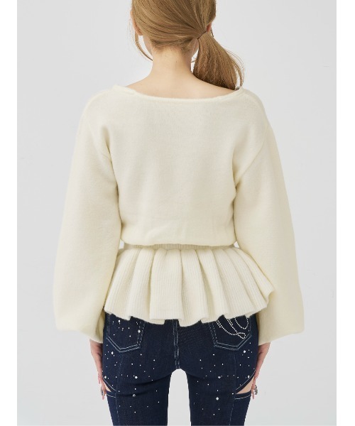 ぺプラムVネックニットトップス（ニット/セーター）｜Darich