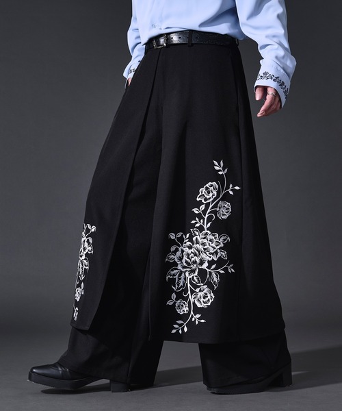 Ellno Loset(エルノロゼット)の「フラワー刺繍ラップワイドパンツ(スラックス・メンズ・ブラック・X-SMALL/LARGE/MEDIUM/SMALL)」の6枚目の写真