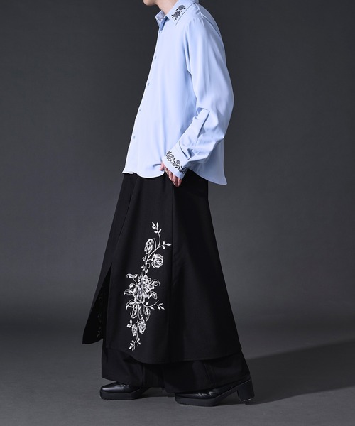 Ellno Loset(エルノロゼット)の「フラワー刺繍ラップワイドパンツ(スラックス・メンズ・ブラック・X-SMALL/LARGE/MEDIUM/SMALL)」の10枚目の写真