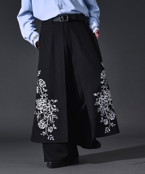 Ellno Loset(エルノロゼット)の「フラワー刺繍ラップワイドパンツ(スラックス・メンズ・ブラック・X-SMALL/LARGE/MEDIUM/SMALL)」の5枚目の写真