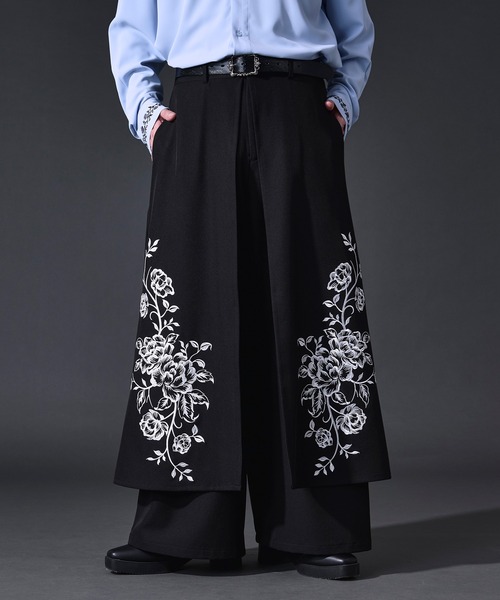 Ellno Loset(エルノロゼット)の「フラワー刺繍ラップワイドパンツ(スラックス・メンズ・ブラック・X-SMALL/LARGE/MEDIUM/SMALL)」の9枚目の写真