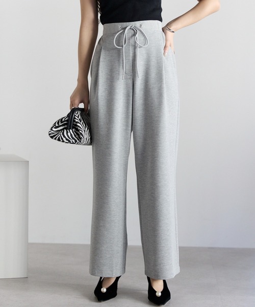 PREFERIR(プレフェリール)の「きれいめイージー ダンボールニット ストレートパンツ/ウエストゴム 洗える(その他パンツ・レディース・グレー/ブラック・MEDIUM/LARGE)」の1枚目の写真