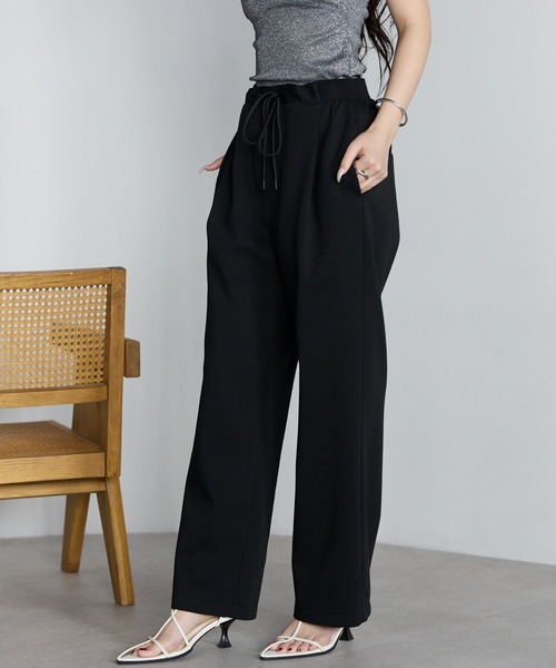 PREFERIR(プレフェリール)の「きれいめイージー ダンボールニット ストレートパンツ/ウエストゴム 洗える(その他パンツ・レディース・グレー/ブラック・MEDIUM/LARGE)」の5枚目の写真