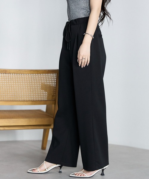 PREFERIR(プレフェリール)の「きれいめイージー ダンボールニット ストレートパンツ/ウエストゴム 洗える(その他パンツ・レディース・グレー/ブラック・MEDIUM/LARGE)」の6枚目の写真