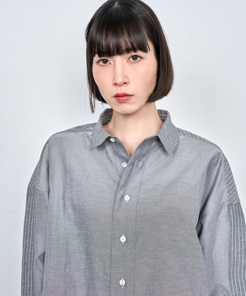 Nora Lily（ノラリリー）の「【Nora Lily】Stripe Swiching Relax Shirt（シャツ/ブラウス・メンズ・ブルー/グレー・FREE）」の4枚目の写真