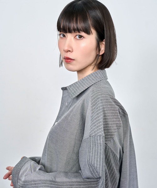 Nora Lily（ノラリリー）の「【Nora Lily】Stripe Swiching Relax Shirt（シャツ/ブラウス・メンズ・ブルー/グレー・FREE）」の5枚目の写真