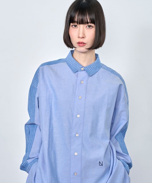 Nora Lily（ノラリリー）の「【Nora Lily】Stripe Swiching Relax Shirt（シャツ/ブラウス・メンズ・ブルー/グレー・FREE）」の14枚目の写真