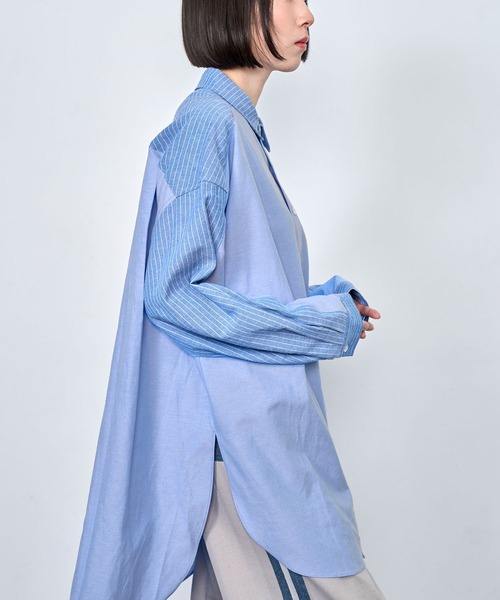 Nora Lily（ノラリリー）の「【Nora Lily】Stripe Swiching Relax Shirt（シャツ/ブラウス・メンズ・ブルー/グレー・FREE）」の16枚目の写真