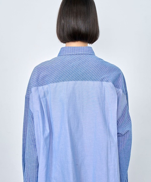 Nora Lily（ノラリリー）の「【Nora Lily】Stripe Swiching Relax Shirt（シャツ/ブラウス・メンズ・ブルー/グレー・FREE）」の18枚目の写真