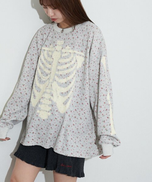 RePRODUCTION LABEL（リプロダクションレーベル）の「【RePRODUCTION LABEL / リプロダクションレーベル】クルーネックフェードフラワーサーマル（Tシャツ/カットソー・レディース・ネイビー/グレー・FREE）」の22枚目の写真