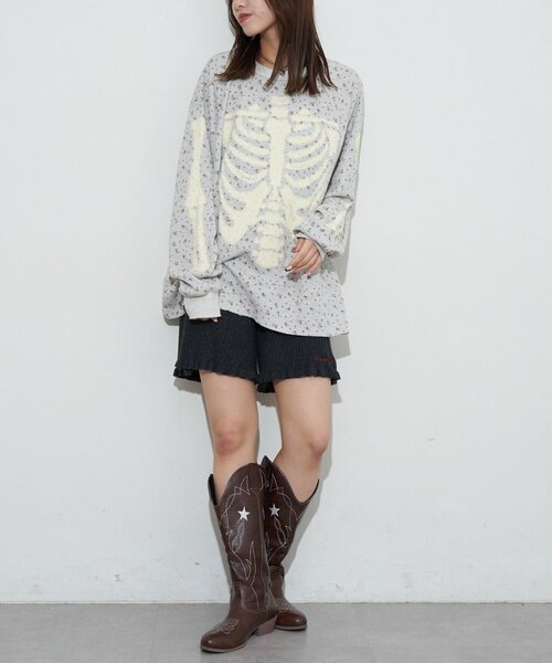 RePRODUCTION LABEL（リプロダクションレーベル）の「【RePRODUCTION LABEL / リプロダクションレーベル】クルーネックフェードフラワーサーマル（Tシャツ/カットソー・レディース・ネイビー/グレー・FREE）」の13枚目の写真