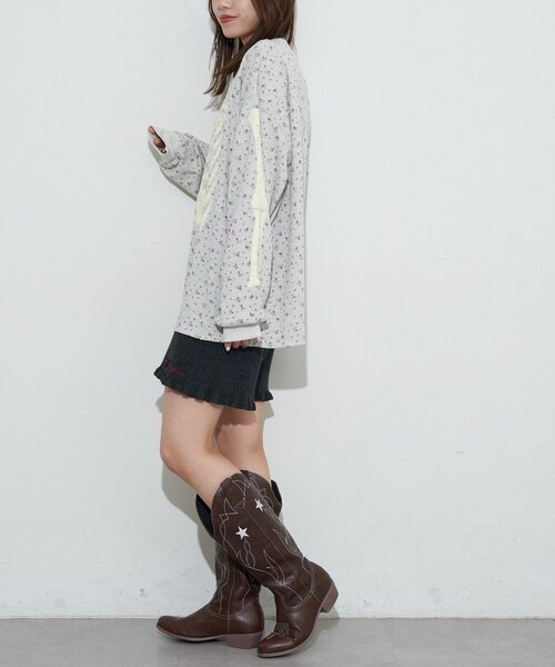 RePRODUCTION LABEL（リプロダクションレーベル）の「【RePRODUCTION LABEL / リプロダクションレーベル】クルーネックフェードフラワーサーマル（Tシャツ/カットソー・レディース・ネイビー/グレー・FREE）」の14枚目の写真