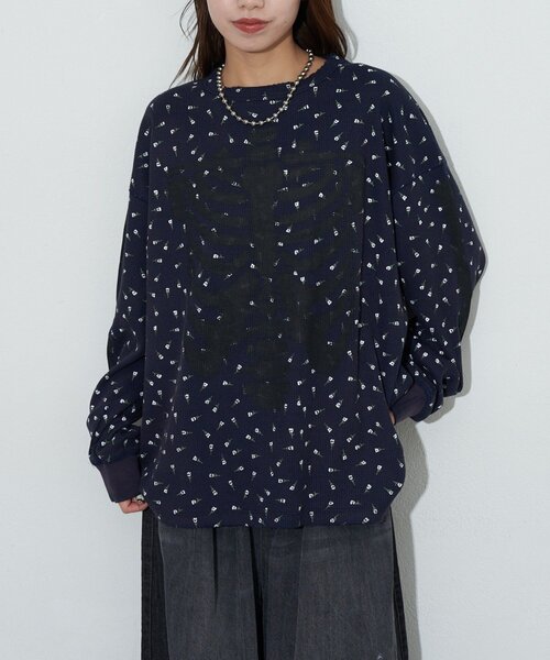 RePRODUCTION LABEL（リプロダクションレーベル）の「【RePRODUCTION LABEL / リプロダクションレーベル】クルーネックフェードフラワーサーマル（Tシャツ/カットソー・レディース・ネイビー/グレー・FREE）」の12枚目の写真