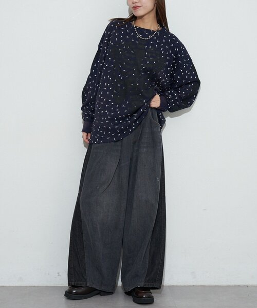 RePRODUCTION LABEL（リプロダクションレーベル）の「【RePRODUCTION LABEL / リプロダクションレーベル】クルーネックフェードフラワーサーマル（Tシャツ/カットソー・レディース・ネイビー/グレー・FREE）」の6枚目の写真
