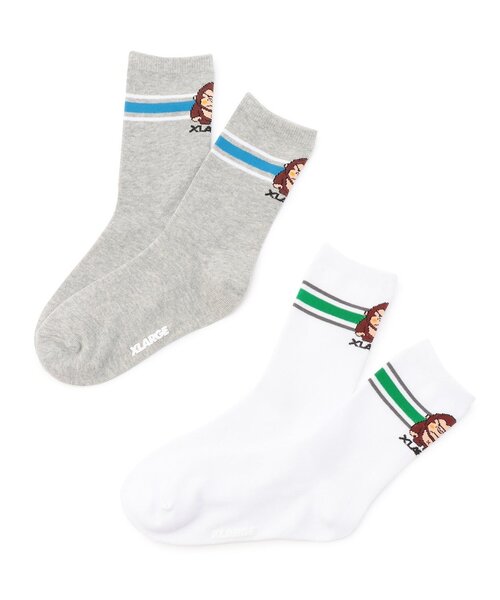 XLARGE KIDS（エクストララージキッズ）の「【人気商品再入荷】【直営店で取り扱い無し】ファニーゴリララインクルーソックス（ソックス/靴下・キッズ・トップグレー/ホワイト・13-15cm/15-17cm/17-19cm/19-21cm）」の6枚目の写真