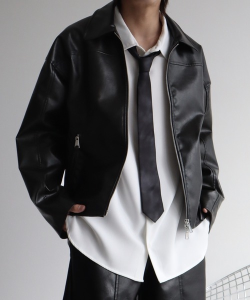 welise（ウェライズ）の「【welise/ウェライズ】ヴィンテージエイジングPUレザー ショートレザーブルゾン（ライダースジャケット・メンズ・ブラック/ダークブラック・L/M/S）」の2枚目の写真