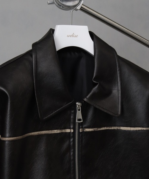 welise（ウェライズ）の「【welise/ウェライズ】ヴィンテージエイジングPUレザー ショートレザーブルゾン（ライダースジャケット・メンズ・ブラック/ダークブラック・L/M/S）」の18枚目の写真