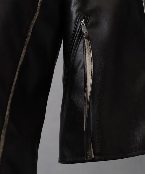 welise（ウェライズ）の「【welise/ウェライズ】ヴィンテージエイジングPUレザー ショートレザーブルゾン（ライダースジャケット・メンズ・ブラック/ダークブラック・L/M/S）」の20枚目の写真